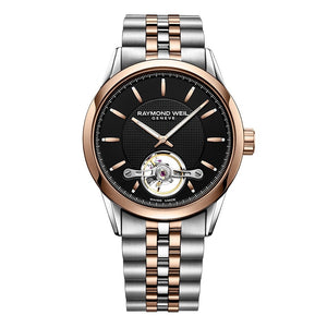 Raymond Weil 42mm Freelancer Rose Gold PVD Plated Open Aperture Watch Frontal view