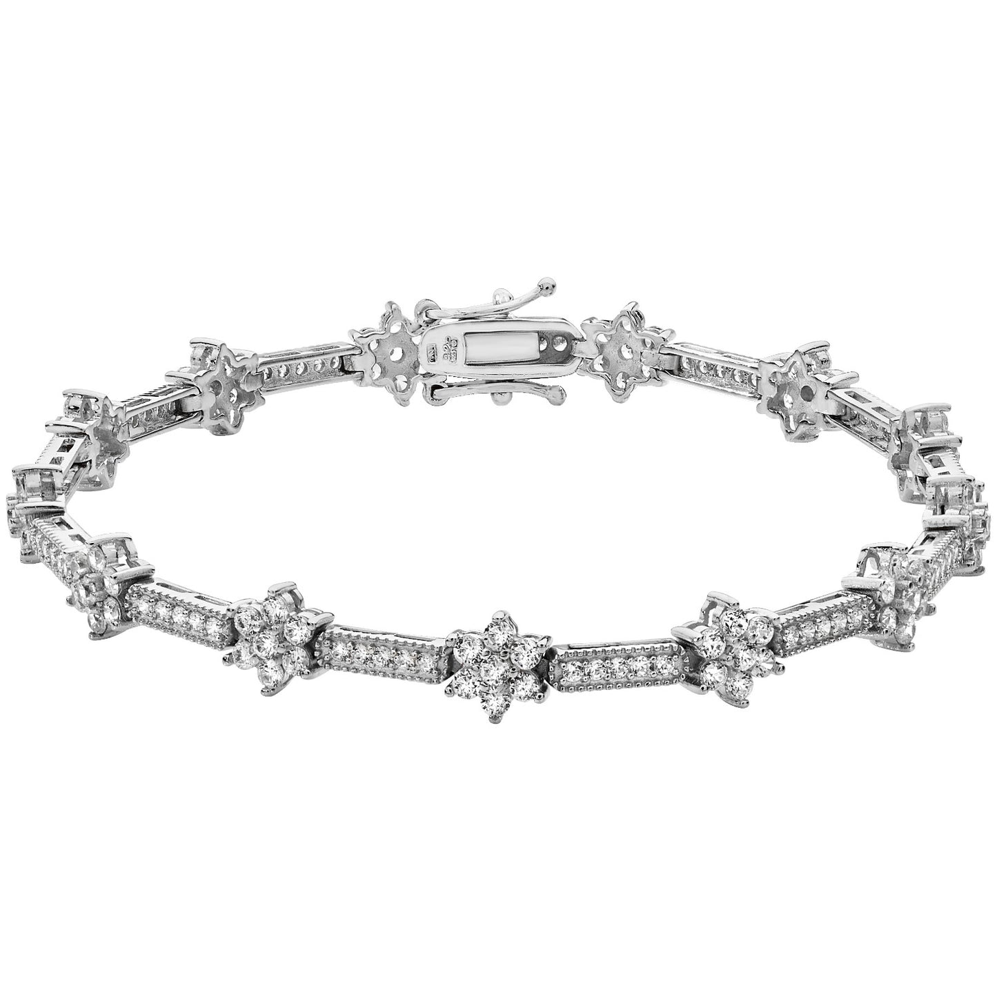 Sterling Silver Cluster & Line CZ Bracelet