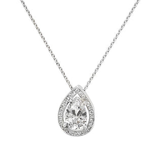Sterling Silver Pear shaped Centre Stone with Halo CZ Necklace