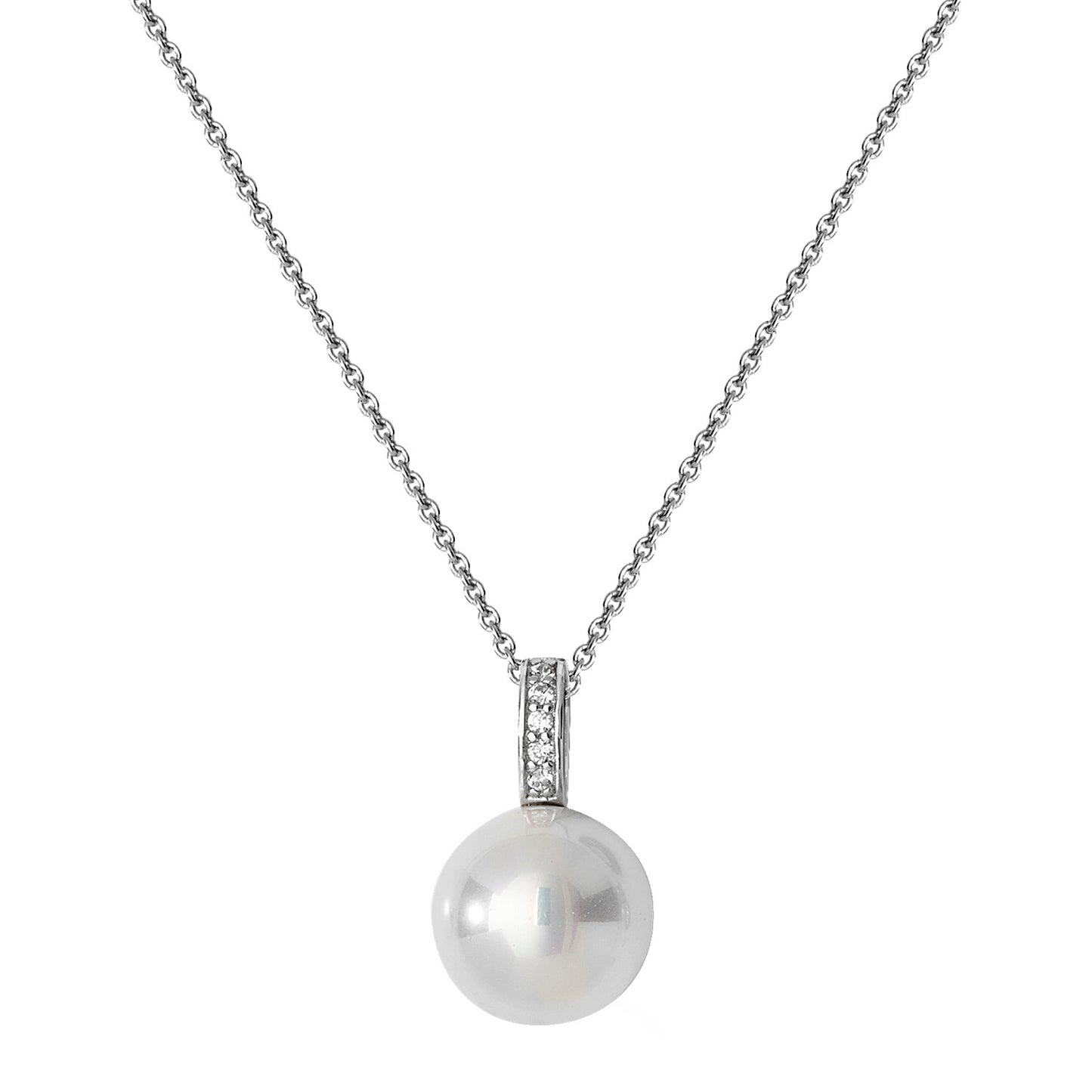 Sterling Silver Pearl & CZ Bail Necklace