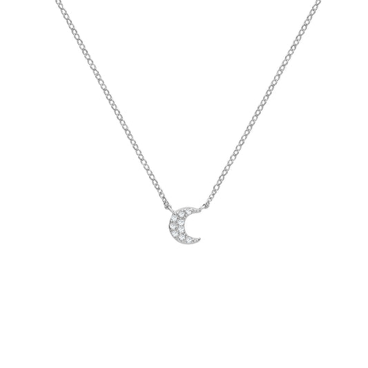 Sterling Silver CZ Crescent Moon Necklace