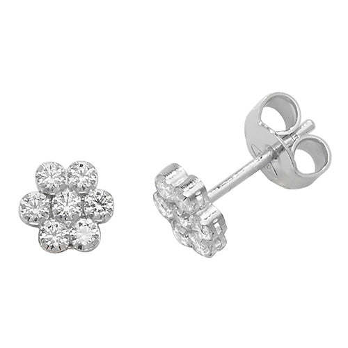 Sterling Silver Brilliant Round Cluster CZ Earrings