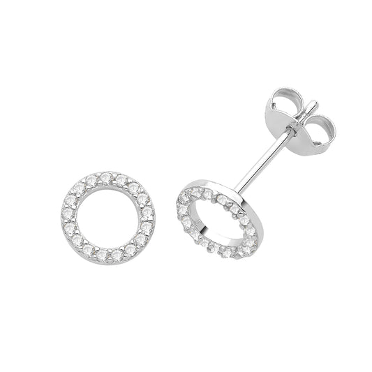 Sterling Silver Circle of Life CZ Stud Earrings