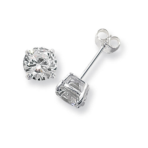 Sterling Silver 7mm Round Solitaire CZ Stud Earrings