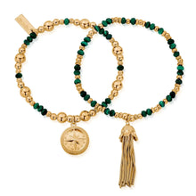 Load image into Gallery viewer, ChloBo 18ct Yellow Gold Plating Forever Wandering Malachite Set Of 2 Bracelets Media 1 of 2