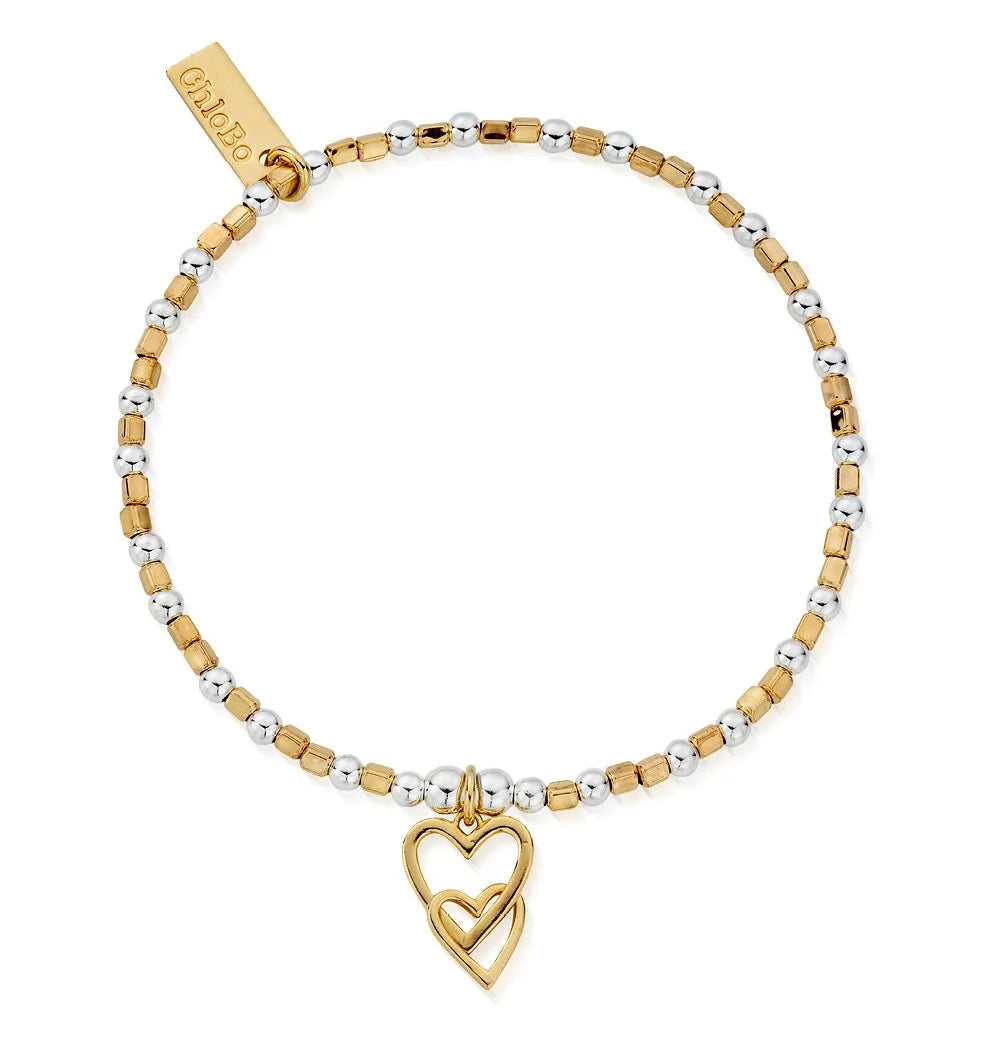 ChloBo Silver & Gold Plated Interlocked Love Heart Bracelet