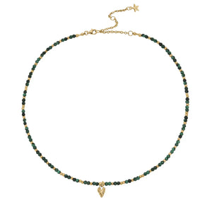 ChloBo 18ct Yellow Gold Plating Leaf Heart Sparkle Malachite Necklace
