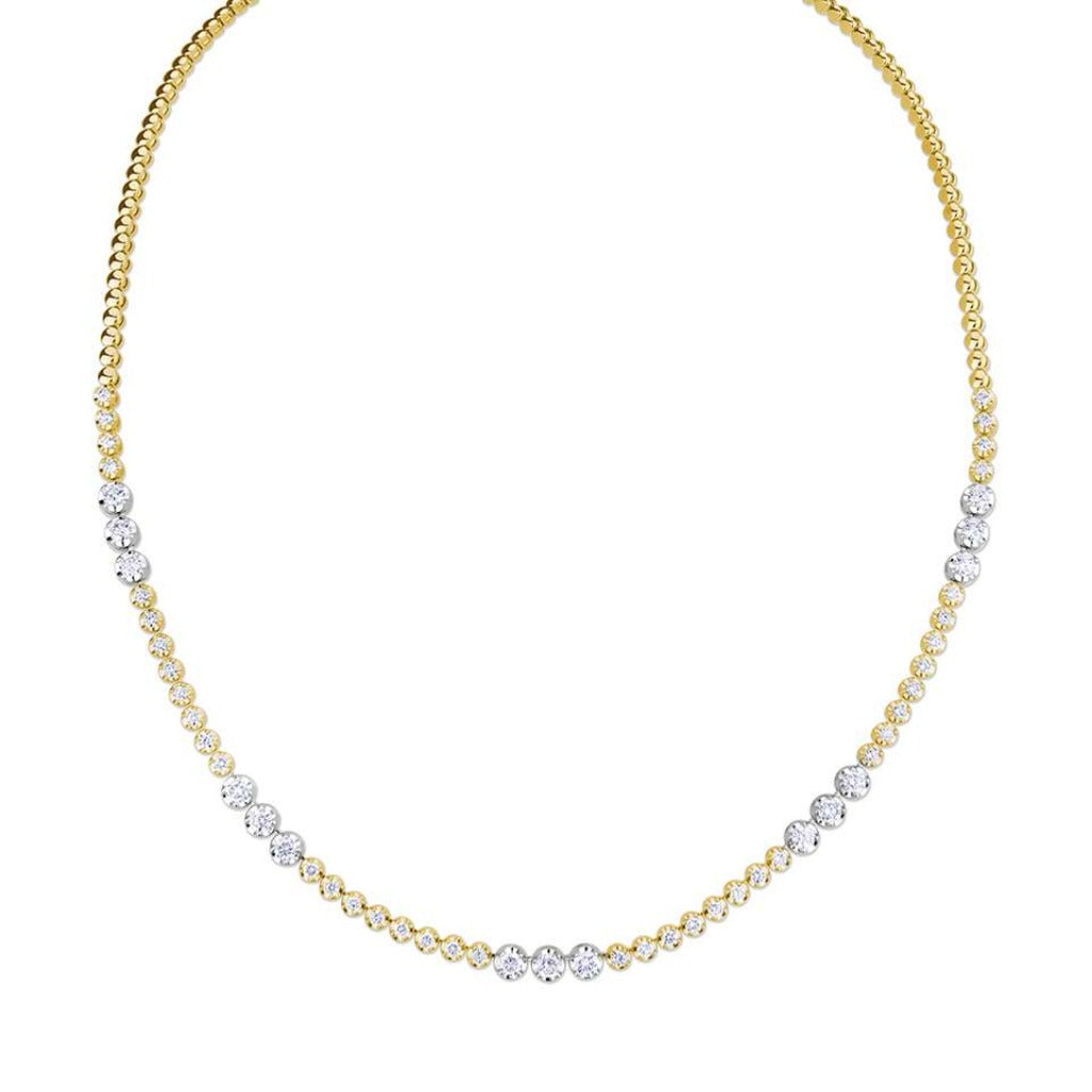 18ct Yellow & White Gold Coronet Rub-Over Diamond Line Necklace, 3.00ct