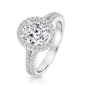 Sterling Silver Oval Halo CZ with Split Band Ring