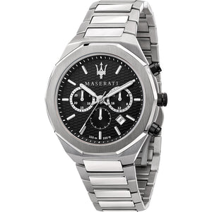 Maserati 45mm Stile Black & White Chronograph Steel Link Watch