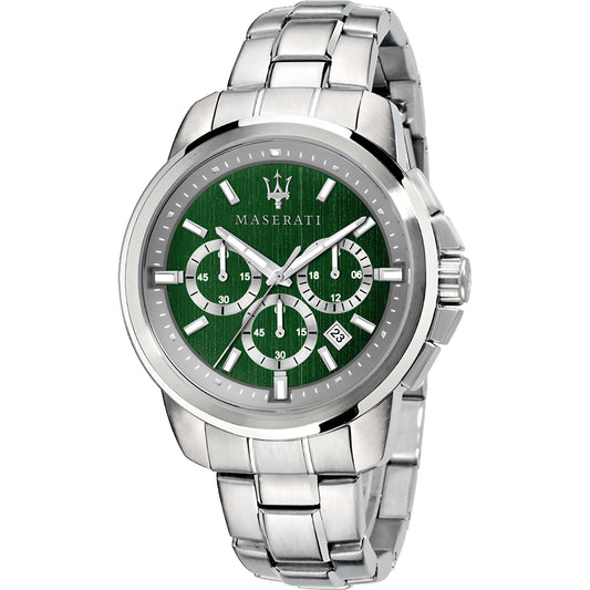 Maserati 44mm Successo Steel Tone & Green Chronograph Dial Stainless Steel Watch