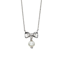 Load image into Gallery viewer, Sterling Silver Pearl &amp; Diamond Bow Necklace