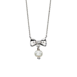 Sterling Silver Pearl & Diamond Bow Necklace