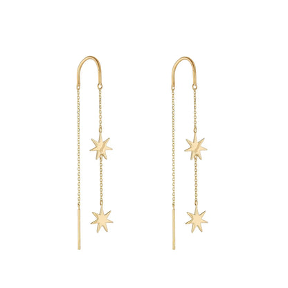9ct Yellow Gold Pull Through Star Drop Earrings