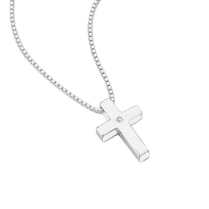 Sterling Silver Children's Medium Diamond Set Cross Necklace