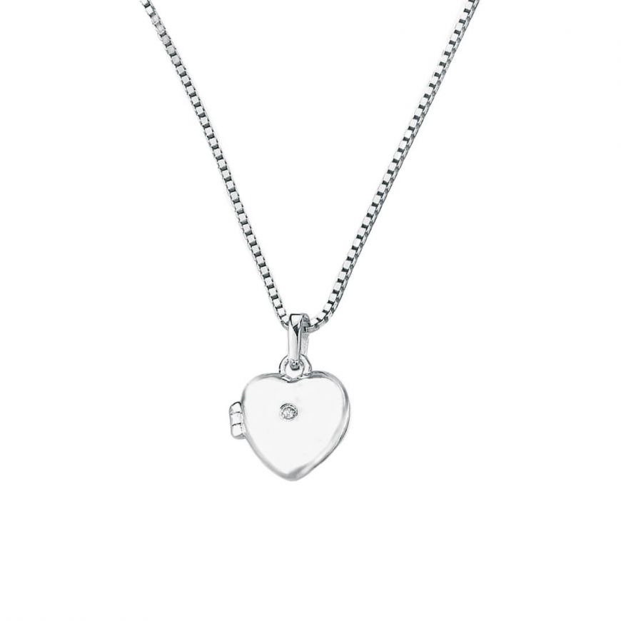 Sterling Silver Children's Heart Shaped Diamond Set Locket Necklace