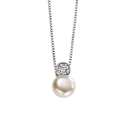 Sterling Silver Freshwater Pearl & CZ Necklace