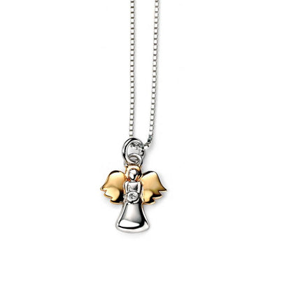 Sterling Silver & Yellow Gold Toned Children's Diamond Set Angel Necklace