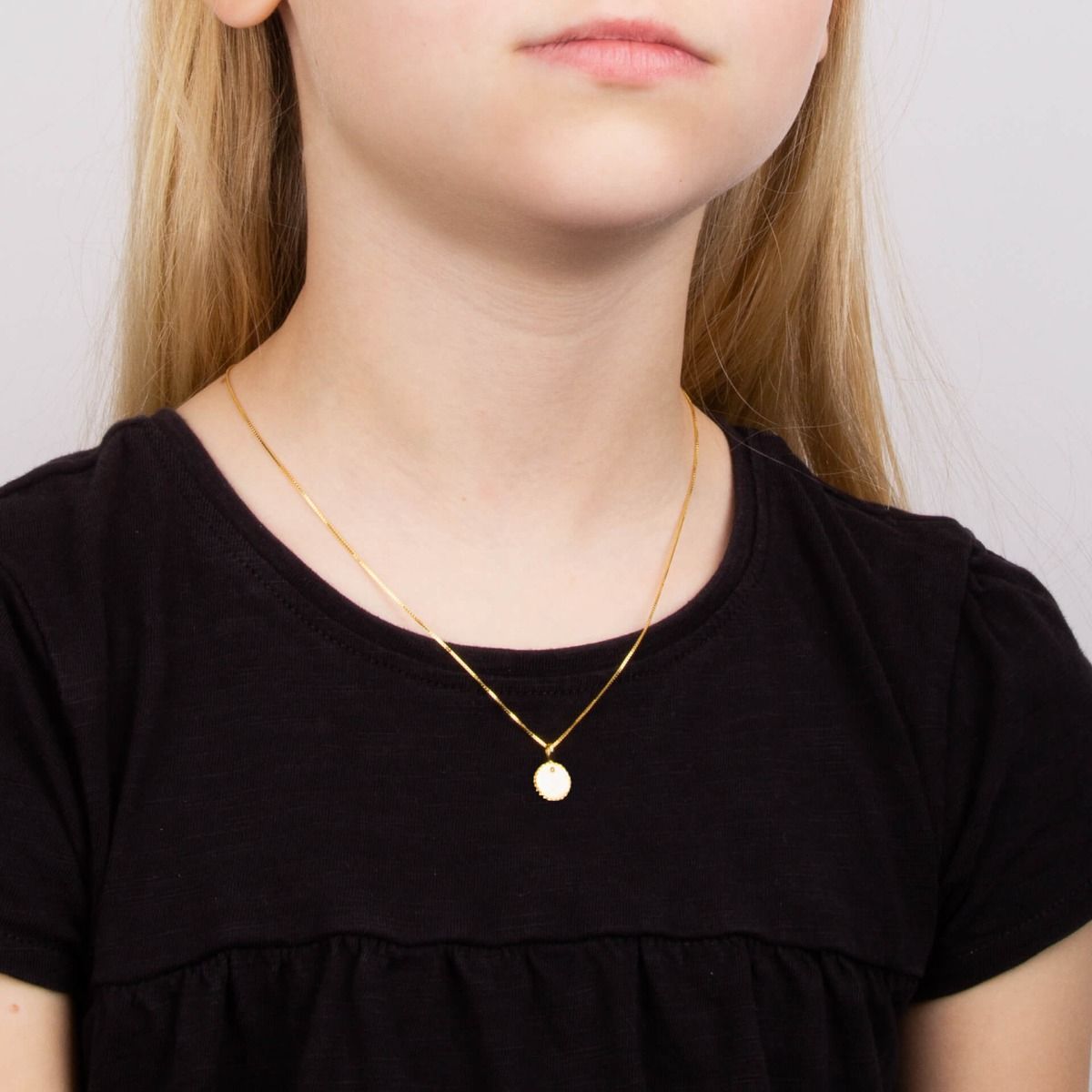 Yellow Gold Plated Cute Children's Diamond Disc Necklace