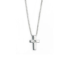Load image into Gallery viewer, Sterling Silver Children&#39;s Small Diamond Set Cross Necklace