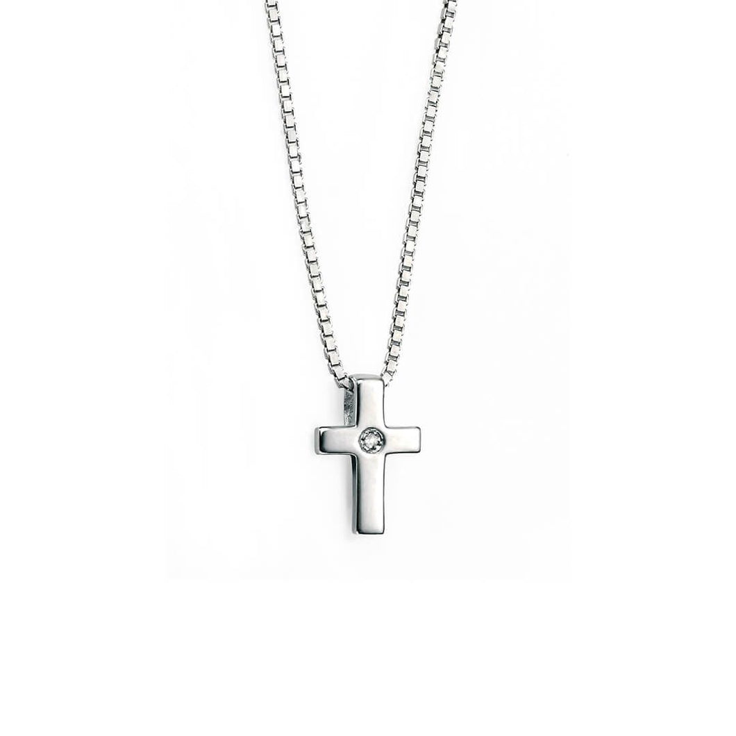 Sterling Silver Children's Small Diamond Set Cross Necklace