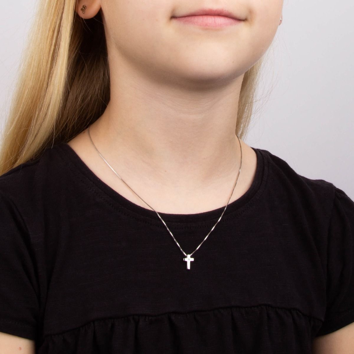 Sterling Silver Children's Small Diamond Set Cross Necklace
