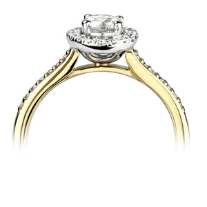 18ct Yellow Gold Round Brilliant & Halo Shoulder Set Diamond Ring 0.65ct