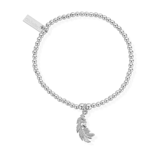 ChloBo Sterling Silver Mini Bead Feather & Heart Charm Bracelet