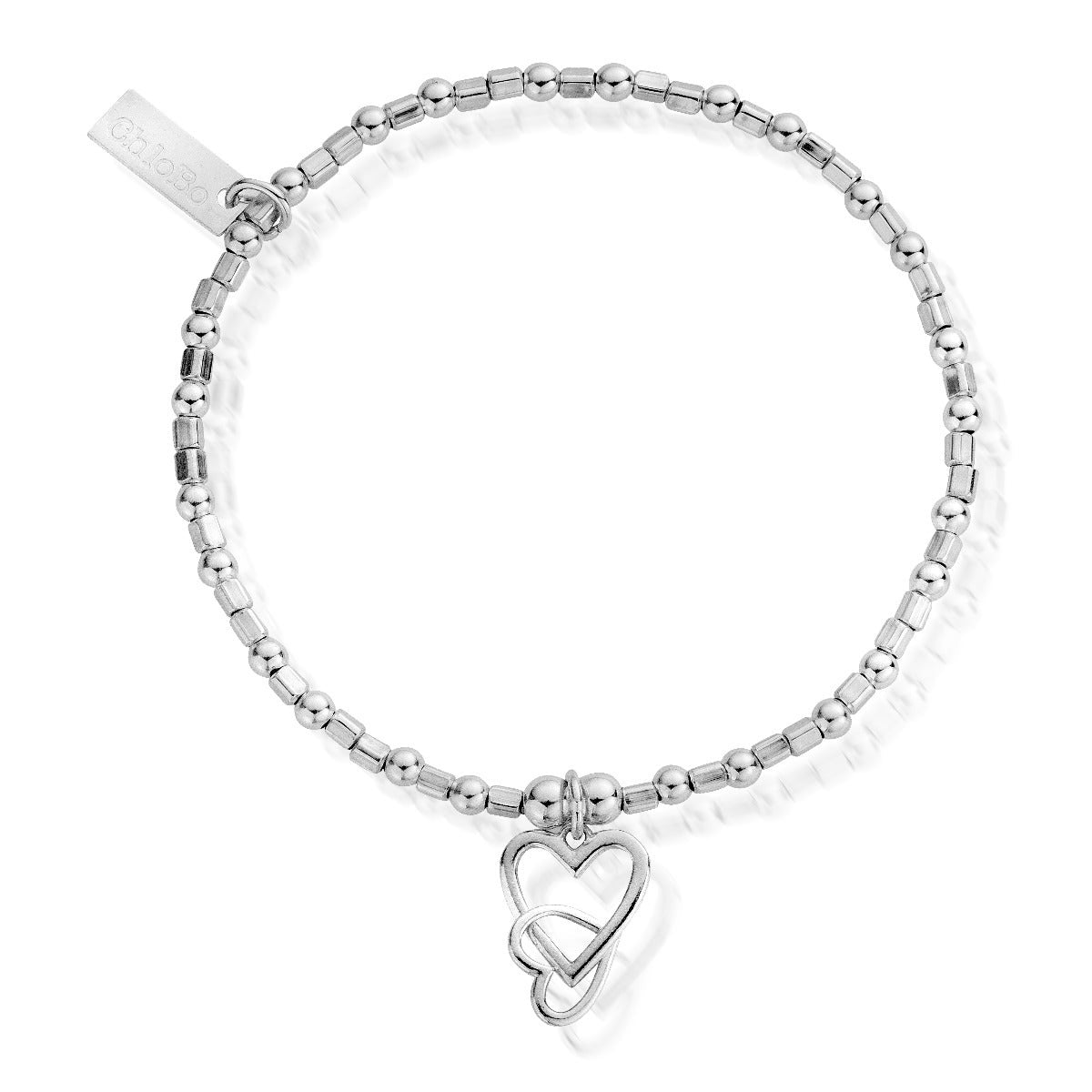 A image of the product ChloBo Sterling Silver Small Bead Cute Puffed Heart Charm Bracelet