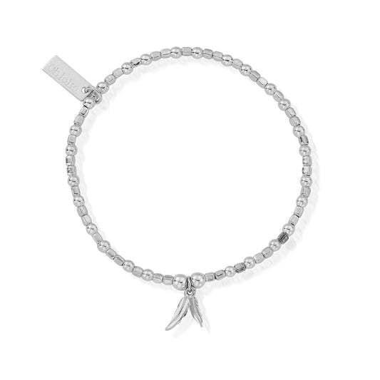 ChloBo Sterling Silver Mini Bead Double Feather Charm Bracelet