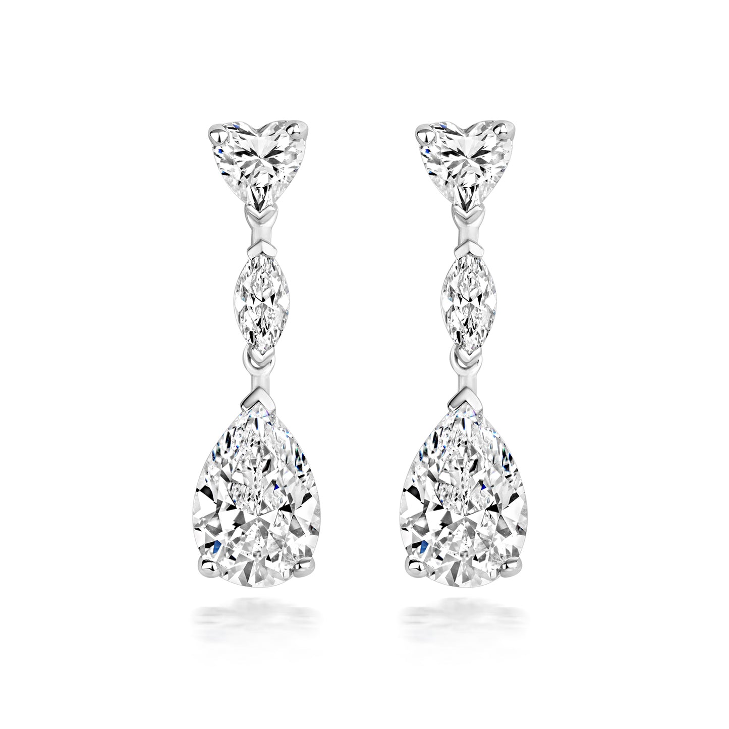 Sterling Silver Marquise, Pear & Heart CZ Drop Earrings