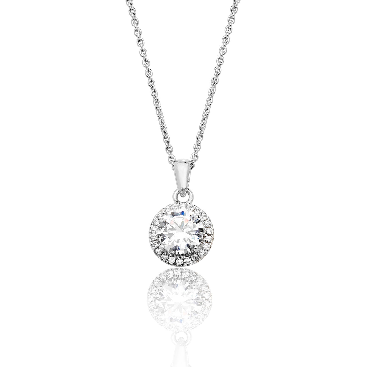 Sterling Silver Round & Halo Pendant Necklace