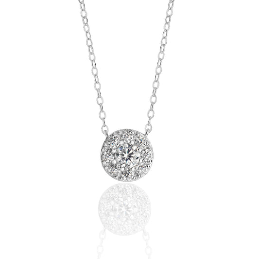 Sterling Silver Round Cluster Style CZ Necklet