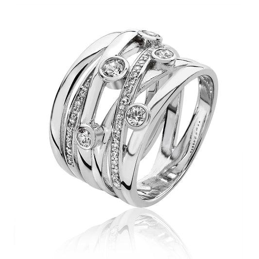 Sterling Silver Crossover Split Bubble Band CZ Ring