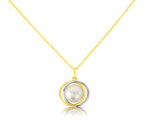 9ct Yellow & White Gold Pearl Swirl Pendant Necklace