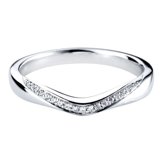 18ct White Gold Curved & Grain Set Wave Diamond Band 0.07ct